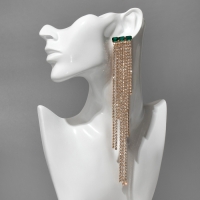 Серьги висячие со стразами «Мулен Руж» водопад, цвет бело-зелёный в золоте, 19 см Серьги висячие со стразами «Мулен Руж» водопад, цвет бело-зелёный в золоте, 19 см