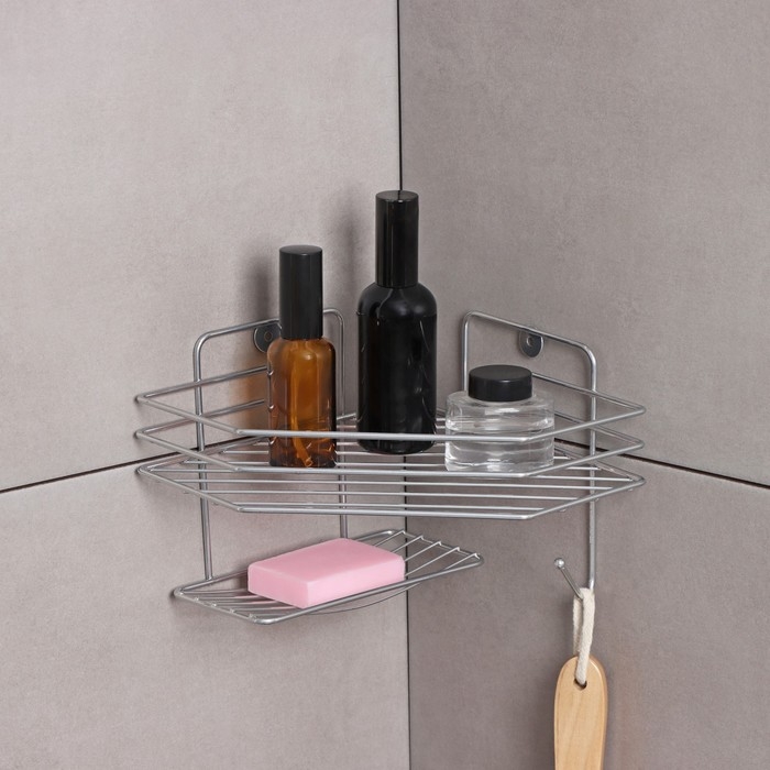Полка настенная, с мыльницей, 20&times;20&times;15,5 см, цвет хром