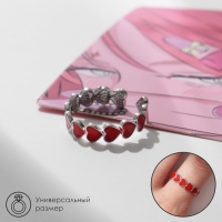 Кольцо &laquo;Сердце&raquo; долгие чувства, безразмерное, цвет красный в серебре