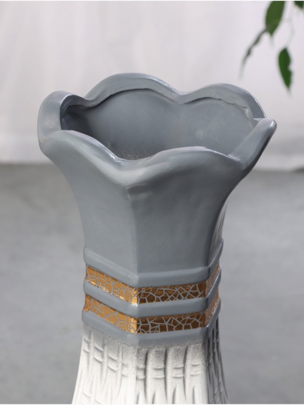 Ваза керамика напольная "Иниго" геометрия, 59х16 см, бело-серый