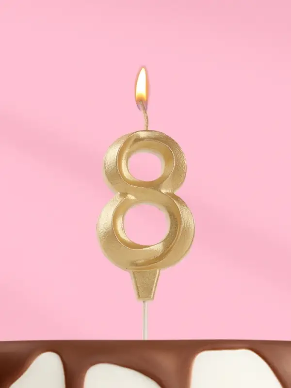 Свеча в торт &laquo;Театральная&raquo;, цифра 8, золотой металлик