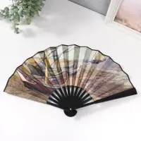 Веер пластик, текстиль h=26,5 см "Лодки на берегу"