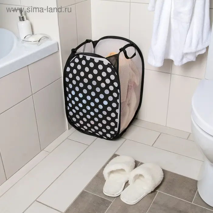 Корзина-сетка Доляна &laquo;Горошек&raquo;, складная, 32&times;32&times;52 см, цвет чёрный