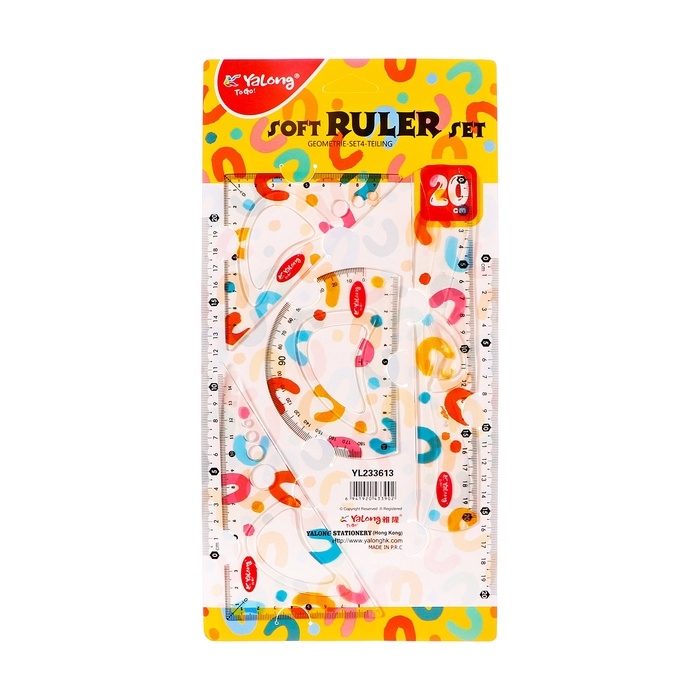 Набор геометрический гибкий силиконовый (линейка 20см+2 угольника+транспортир) Абстракция