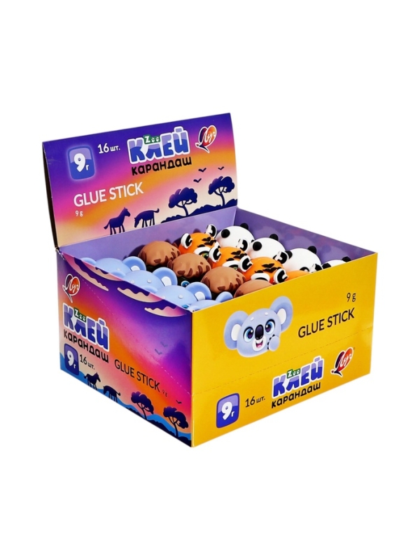 Клей-карандаш PVP 9г Луч ZOO, фигурный колпачок, МИКС