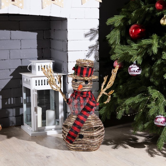 Светодиодная фигура &laquo;Снеговик&raquo; 24 &times; 50 &times; 15 см, текстиль, металл, батарейки ААх2 (не в комплекте), свечение тёплое белое