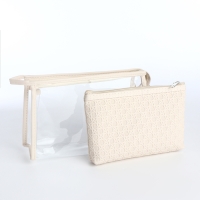 Набор косметичек 2 в 1 на молниях, цвет молочный Набор косметичек 2 в 1 на молниях, цвет молочный