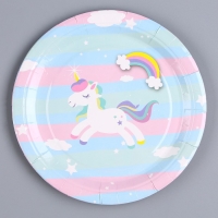Тарелка бумажная &laquo;Радужный единорожка&raquo;, в наборе 6 шт.