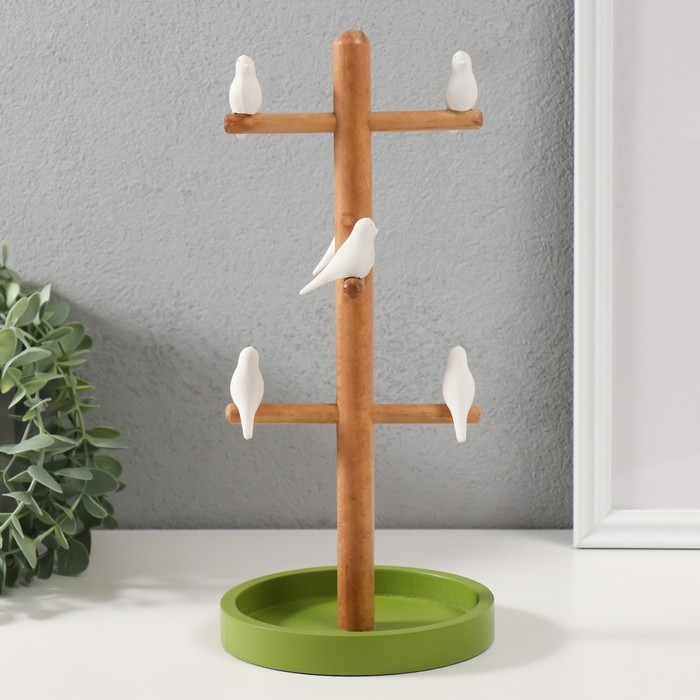 Сувенир дерево подставка для украшений Сувенир дерево подставка для украшений "Птички на дереве" зелёный 13х13х29,5 см