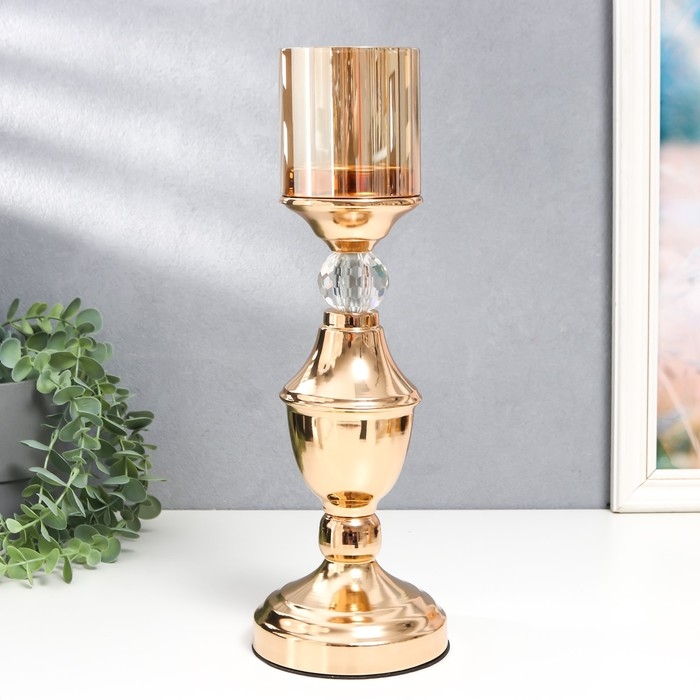 Подсвечник металл, стекло на 1 свечу "Тицино" d-6 см, золото 11,5х11,5х38 см