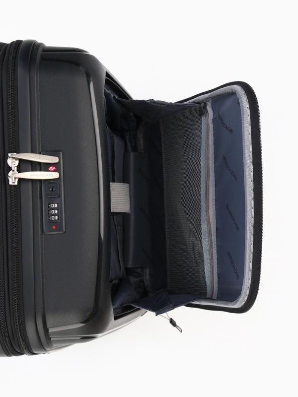 Чемодан 20", PP, 38*22*56, отд на молнии, отд/ноут, код замок, 4 колеса, черный