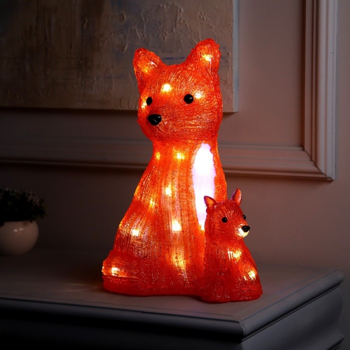 Светодиодная фигура &laquo;Лиса с лисёнком&raquo; 24 &times; 35 &times; 19 см, акрил, 40 LED, 220 В, свечение белое