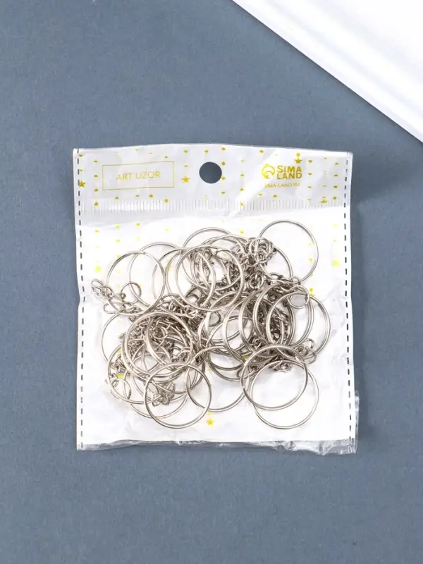 Основа для брелока кольцо металл с цепочкой серебро набор 50 шт 2,4х2,4 см