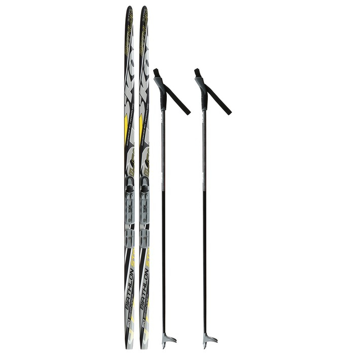 Комплект лыжный: пластиковые лыжи 150 см без насечек, стеклопластиковые палки 110 см, крепления NNN, цвета МИКС