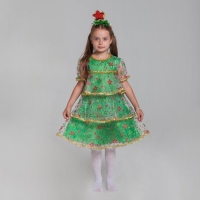 Карнавальный костюм &laquo;Ёлочка в звёздах&raquo;, органза, платье, ободок, р. 30, рост 110-116 см