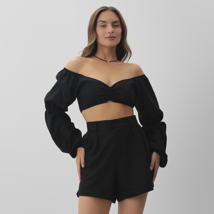 Кроп-топ с длинными рукавами MIST, цв. черный, р-р M