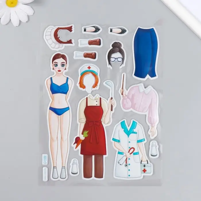 Наклейка-игра &laquo;Одень куклу. Профессии&raquo;, для скрапбукинга, творчества, пластик, 15&times;20 см