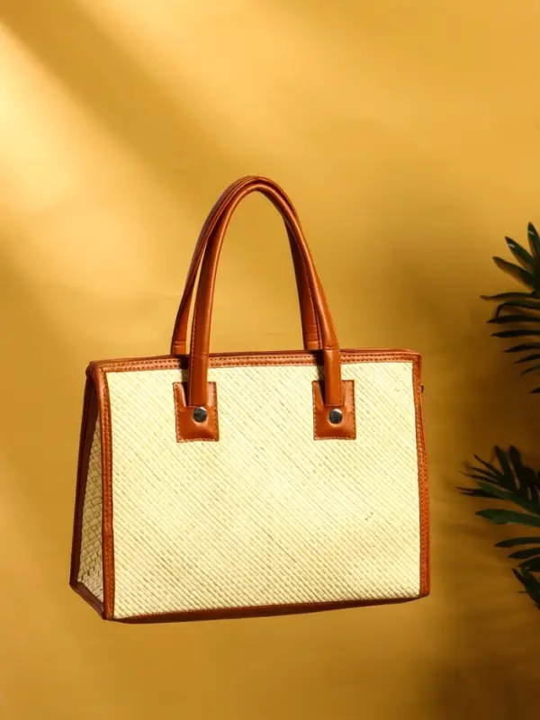 Сумка плетёная на молнии из пандана 35х12х40 см, бежево-коричневый