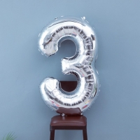 Шар фольгированный 40" Цифра 3, цвет серебряный