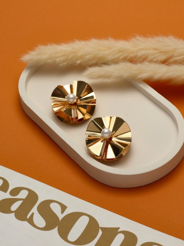 Клипсы &laquo;Тренд&raquo; объёмный цветок, цвет золото