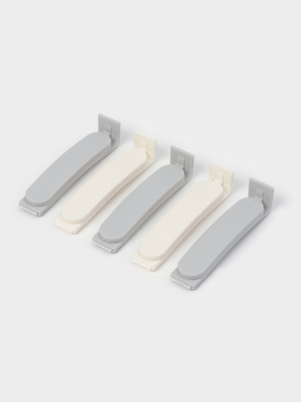 Набор зажимов для пакетов 5 шт, 7х7,5х1,5 см, цвет белый/серый