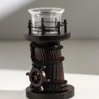 Подсвечник дерево, стекло на 1 свечу "Маяк и штурвал" 8,5х8,5х15,5 см