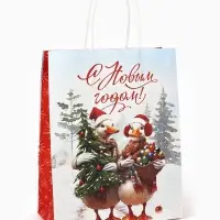 Набор пакетов крафтовых &laquo;С Новым счастьем!&raquo;, 10 шт, 21 &times; 27 &times; 11 см