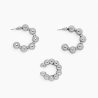 Набор серьги и каффы 3 шт «Бублики» дутые, цвет серебро Набор серьги и каффы 3 шт «Бублики» дутые, цвет серебро