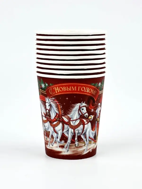 Стакан бумажный "Три лошадки" , красный (250 мл)