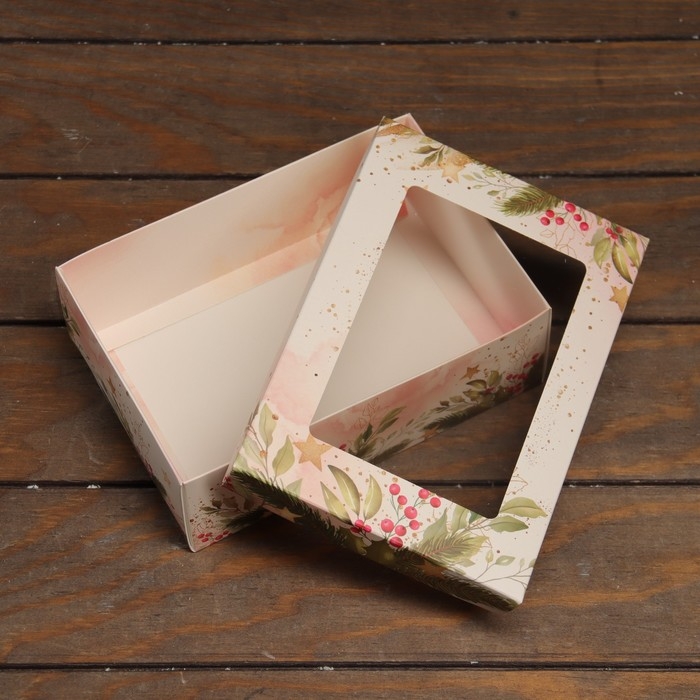 Новый год. Коробка подарочная новогодняя складная, крышка-дно, с окном Новый год. Коробка подарочная новогодняя складная, крышка-дно, с окном "Коробка счастья" 21 х 15 х 7 см