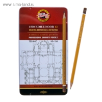 Набор карандашей чернографитных разной твердости 12 штук Koh-I-Noor 1500, HB-10H, в металлическом пенале Набор карандашей чернографитных разной твердости 12 штук Koh-I-Noor 1500, HB-10H, в металлическом пенале