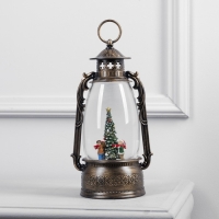 Светодиодная фигура &laquo;Фонарь с детьми и ёлкой&raquo; 15 &times; 30 &times; 12.5 см, пластик, батарейки ААх3 (не в комплекте), USB, свечение тёплое белое