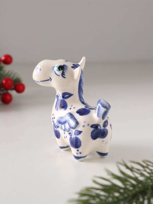 Статуэтка фарфоровая "Конь Пегас" кобальт, 8 см