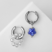 Серьги со съёмным элементом «Трансформер» цветок, цвет бело-синий в серебре Серьги со съёмным элементом «Трансформер» цветок, цвет бело-синий в серебре