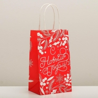 Пакет подарочный новогодний крафтовый «С Новым годом!», 12 х 21 х 9 см, Новый год Пакет подарочный новогодний крафтовый «С Новым годом!», 12 х 21 х 9 см, Новый год