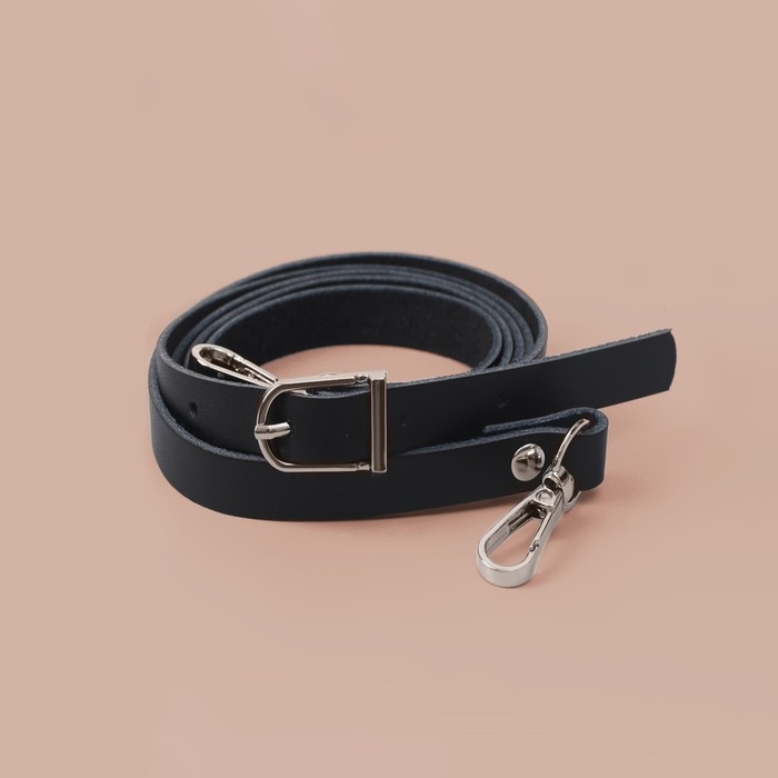 Ручка для сумки из натуральной кожи, с карабинами, 125 × 1,2 см, цвет чёрный Ручка для сумки из натуральной кожи, с карабинами, 125 × 1,2 см, цвет чёрный