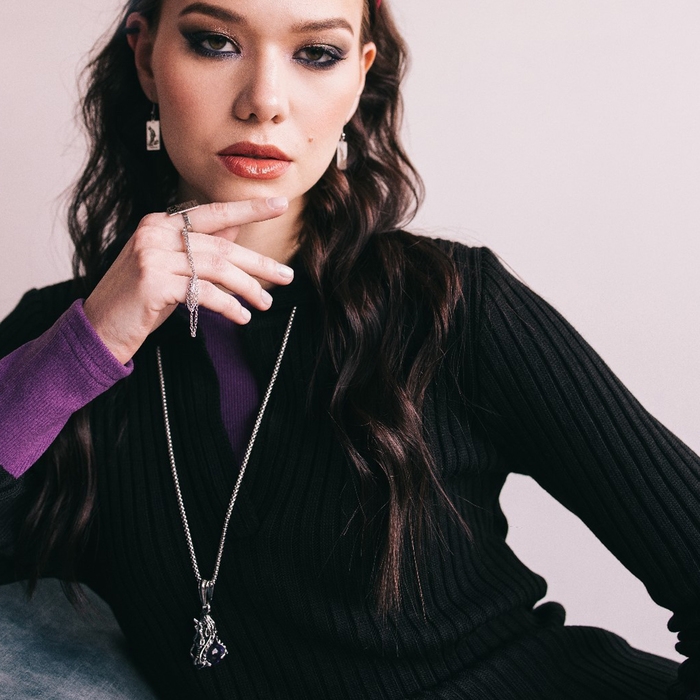 Кулон-амулет &laquo;Помпеи&raquo; дракон, цвет сиреневый в чернёном серебре, 70 см