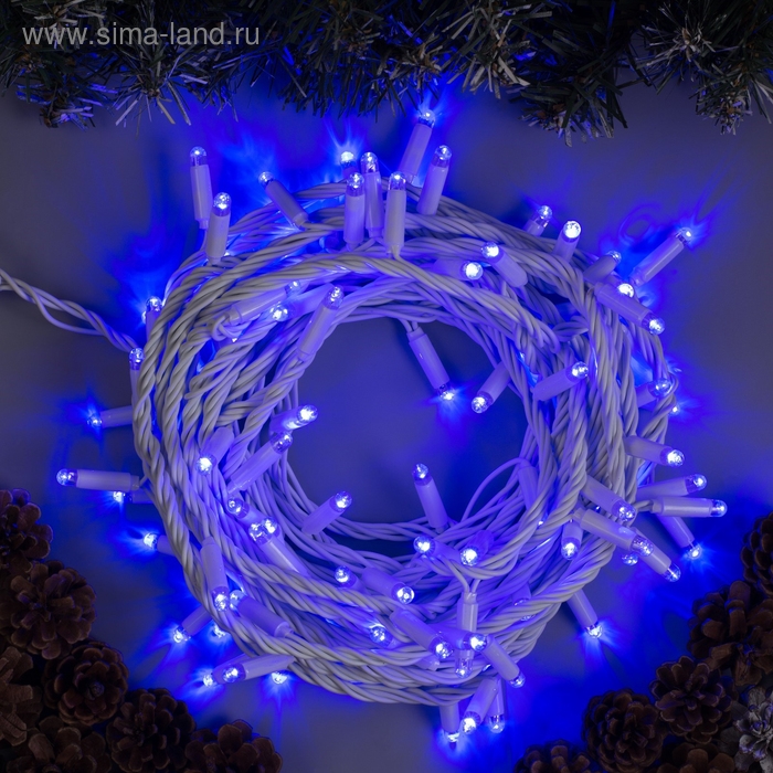Гирлянда &laquo;Нить&raquo; 10 м, IP65, УМС, белая нить, 100 LED, свечение синее, 220 В
