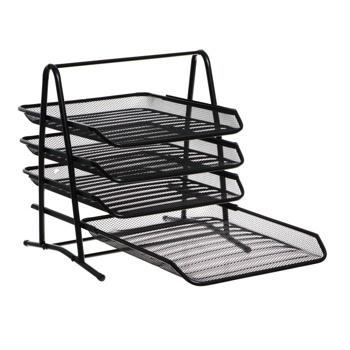 Лоток горизонтальный для бумаг 4 отделения сетка металл, чёрный Лоток горизонтальный для бумаг 4 отделения сетка металл, чёрный