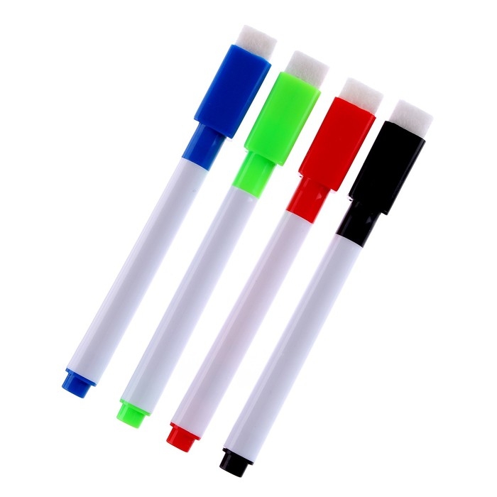 Маркеры цветные на водной основе со стиралкой 4 шт., 4 магнита