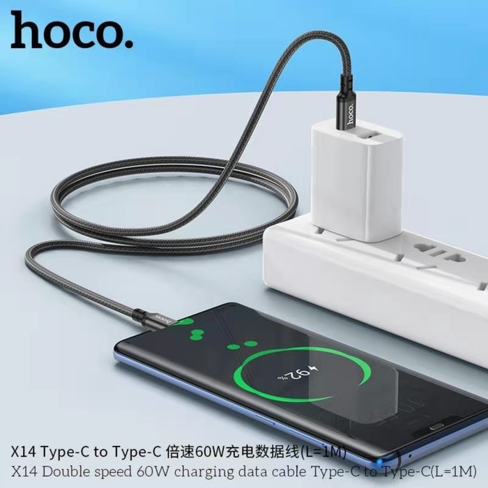 Кабель Hoco X14, Type-C - Type-C, 60 Вт, 3 А, 1 м, передача данных, оплётка нейлон, чёрный Кабель Hoco X14, Type-C - Type-C, 60 Вт, 3 А, 1 м, передача данных, оплётка нейлон, чёрный