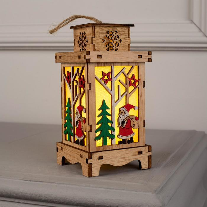 Ёлочная игрушка &laquo;Фонарь с Дедом Морозом&raquo;, от батареек, свечение тёплое белое