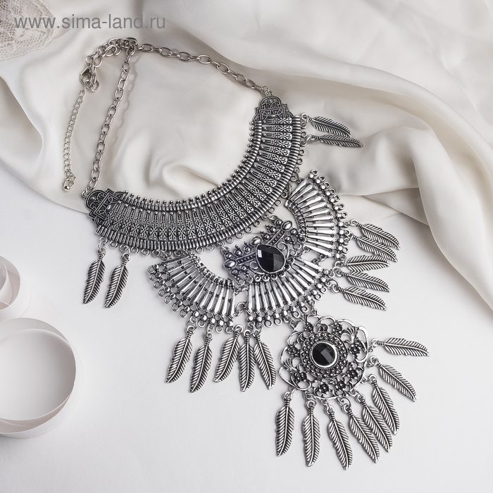 Колье «Одиссея» перья, цвет чёрный в чернёном серебре, 42 см Колье «Одиссея» перья, цвет чёрный в чернёном серебре, 42 см