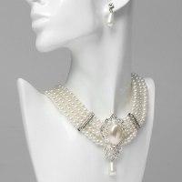 Набор 2 предмета: серьги, колье &laquo;Леди&raquo; 4 нити, цвет белый в серебре, 45 см