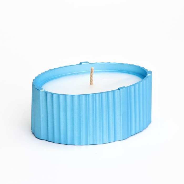 Свеча "Овал" в подсвечнике с узкими гранями, 9х6,5х4см,голубой