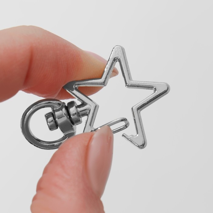 Карабин металлический &laquo;Звезда&raquo;, 34 &times; 24 мм / 8 &times; 2,2 мм, 5 шт, цвет серебряный