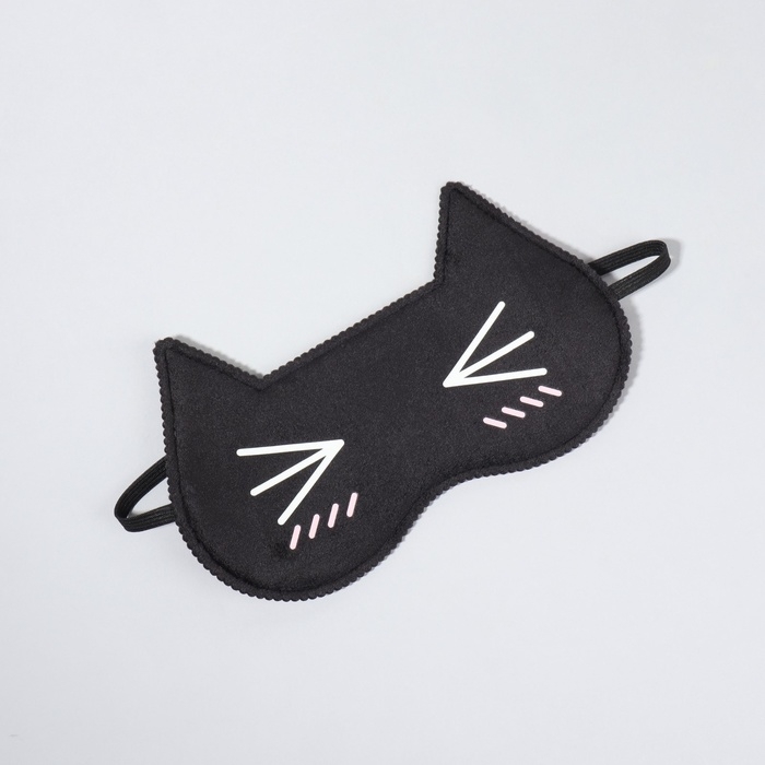Маска для сна &laquo;Котяо&raquo;, 19,5 &times; 12 см, резинка одинарная, цвет чёрный