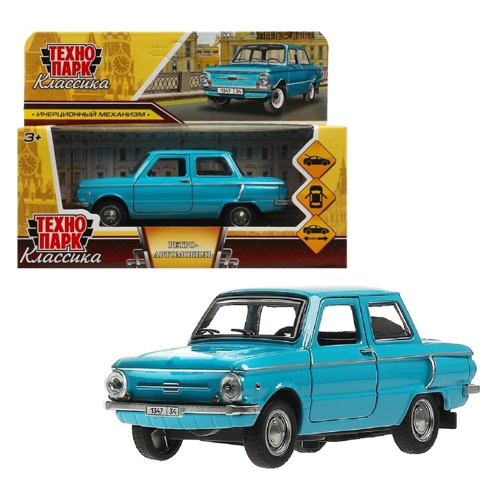 Машинка металлическая &laquo;ЗАЗ-968А&raquo;, ретро - модель &laquo;Запорожец&raquo;, открываются двери, багажник, инерция, 12 см голубой
