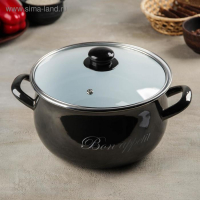 Кастрюля эмалированная &laquo;Металлик&raquo;, 5,1 л, стеклянная крышка, индукция, цвет чёрный