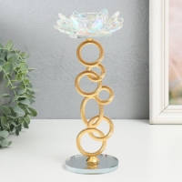 Подсвечник стекло на 1 свечу "Лотос на кольцах" золото d=4,2 см 11х11х23 см